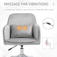 HOMCOM Poltrona da ufficio in velluto poltrona da ufficio massaggiante cuscino lombare integrato regolabile in altezza girevole a 360° grigio chiaro