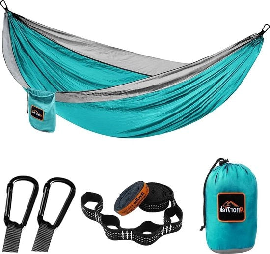 Hangmat leggera da solo e da coppia con cinghie di sicurezza - hangmat a paracadute per campeggio e escursione - colore arancione e grigio, dimensioni 78 inch x 118 inch L