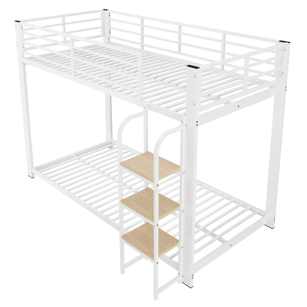 Letto a castello 90 × 200 cm 2 posti con scala integrata e mensole, senza materasso, in metallo e MDF bianco noce