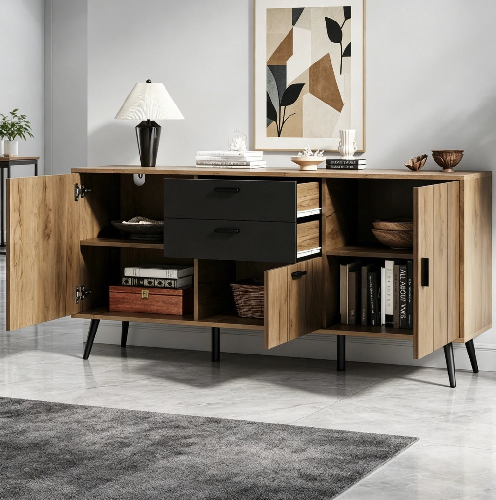 Sideboard con 2 cassetti e 3 ante in MDF, 140x35x67 cm