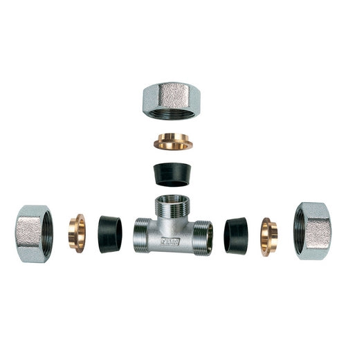 RACCORDO CROMATO A T CON 3 MONOCONI IN GOMMA PER RAME- 1/2 x 18- FAR- pezzi 1