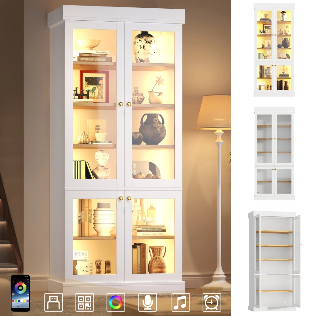 ARMADIO ALTO 160x40x180 cm Bianco MDF e Vetro Set 2 unità
