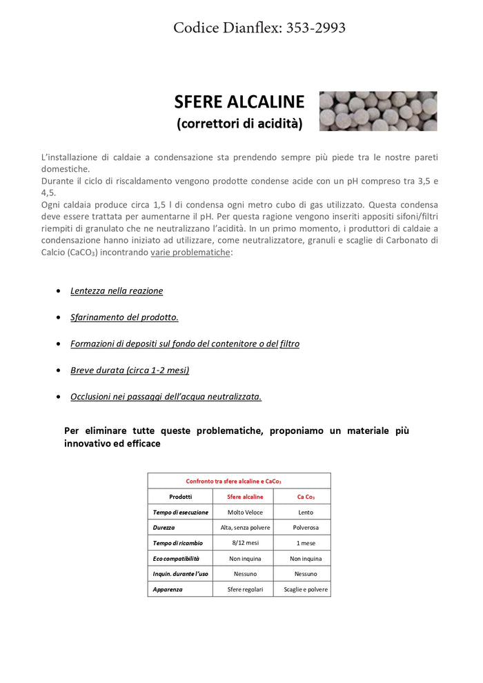 Ricarica monodose da 100 g con sfere alcaline per neutralizzatore di condensa acida per caldaie DH