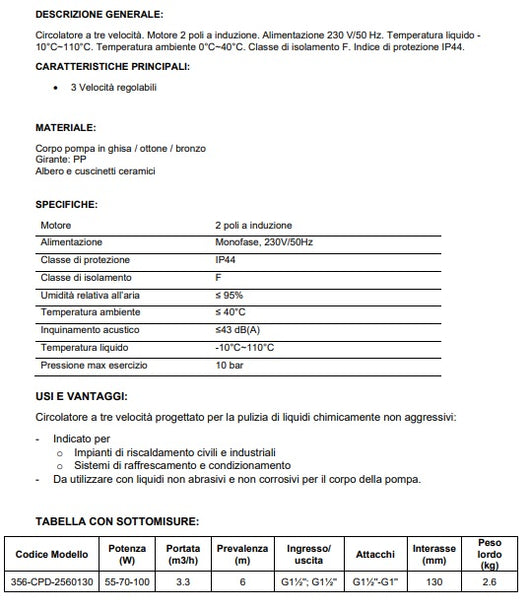 Pompa circolatore acqua sanitaria per caldaia termocamino elettropompa 25/60-130