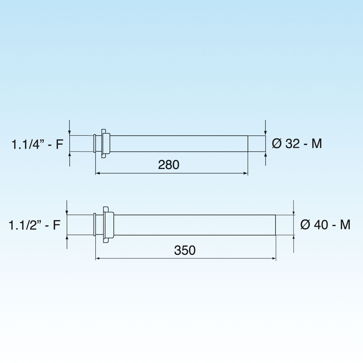 PROLUNGA JOLLY DIRITTA DIAM. 40x340 - 11/2- Diam. 40 x 350- LIRA
