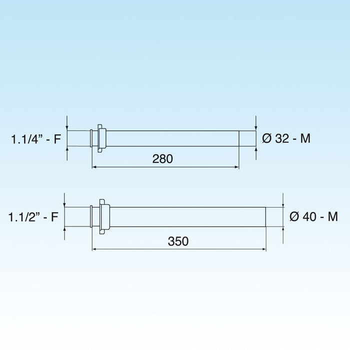 PROLUNGA JOLLY DIRITTA DIAM. 40x340 - 11/2- Diam. 40 x 350- LIRA