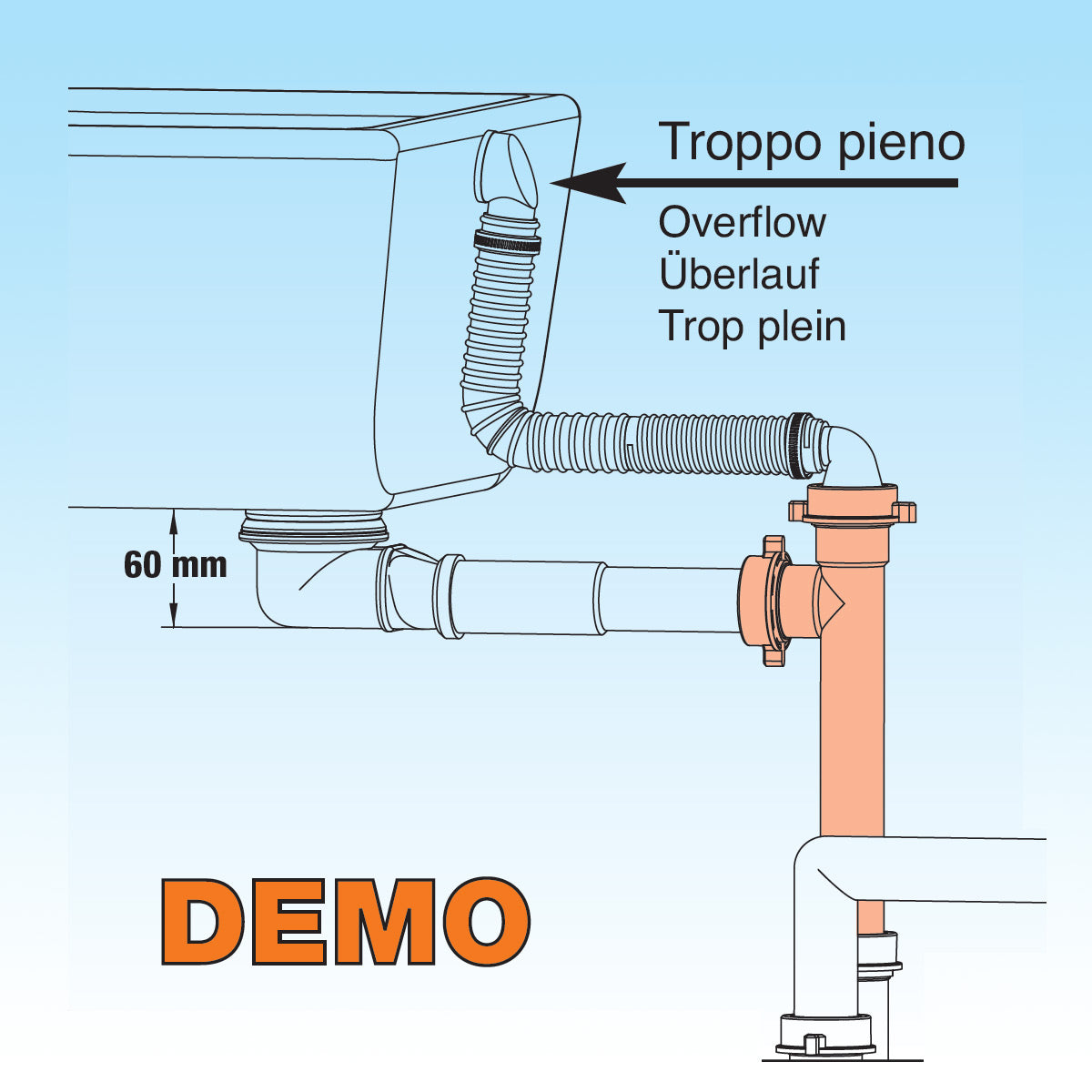 SIFONE SALVASPAZIO PER LAVABO CON raccordo e portagomma 1 - 11/4 D. 32-40 mm LIRA