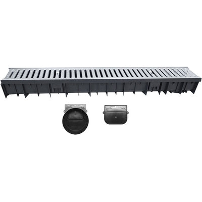 CANALE WAVEDRAIN CON GRIGLIA ACCIAIO ZINCATO + TESTATA E SCARICO D.110- 1000 mm- DH- pezzi 1