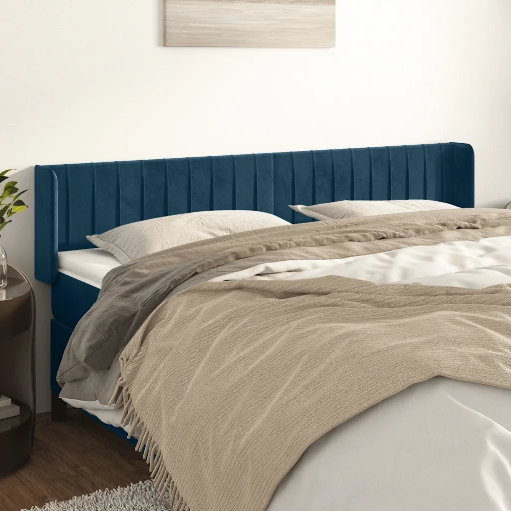 Testiera ad Orecchio-Testata con Orecchie Blu Scuro 203x16x78/88 cm in Velluto 118649