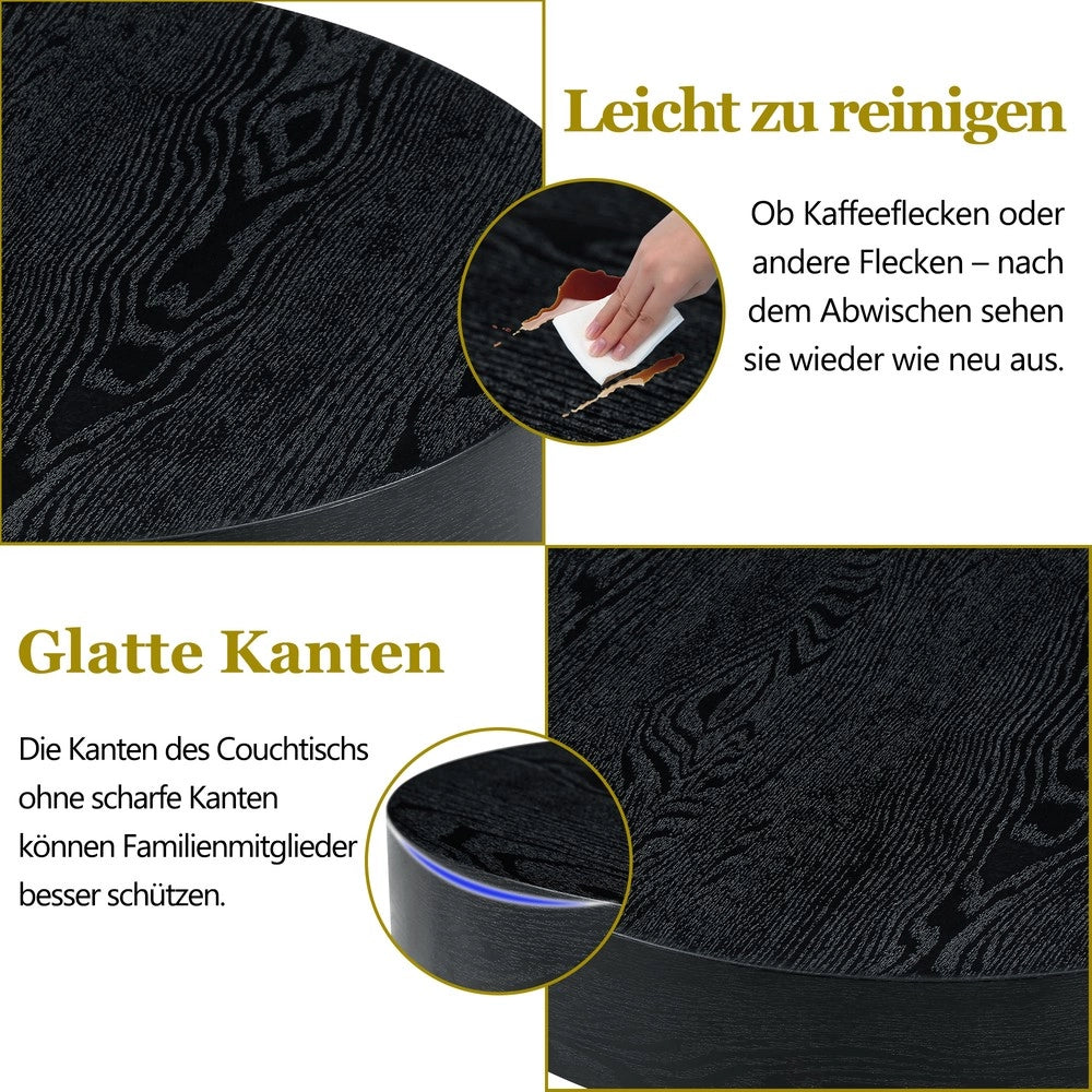 Tavolino da Caff¨¨ Rotondo ¨C Xylo ¨C Nero, MDF, Gambe in Metallo, ?70 cm