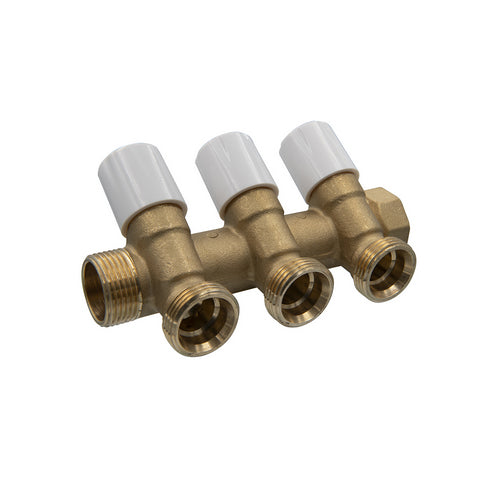 COLLETTORE DI DISTRIBUZIONE CON VITONI DI CHIUSURA 3/4 EUROCONO- 1 x 3/4 3 Vie- TDMB- pezzi 1