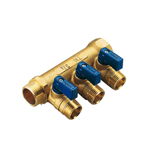 COLLETTORE NINO 3 VIE CON VALVOLE A SFERA- 3/4 x 1/2 3 vie Blu- TIEMM- pezzi 1