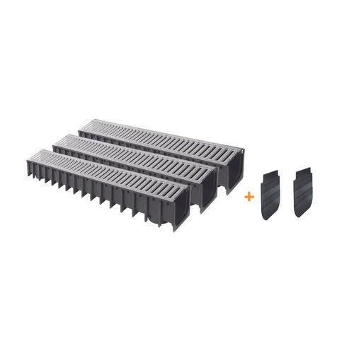 KIT 3 PZ CANALE IN PP CON GRIGLIA IN ACCIAIO ZINCATO IKARODRAIN- 100x100 - 1000 mm- IKARO- pezzi 1