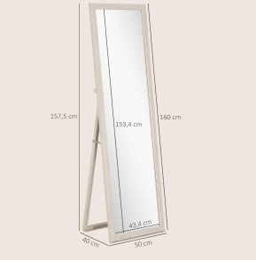Specchio a figura intera 160 x 50 cm con cornice bianca