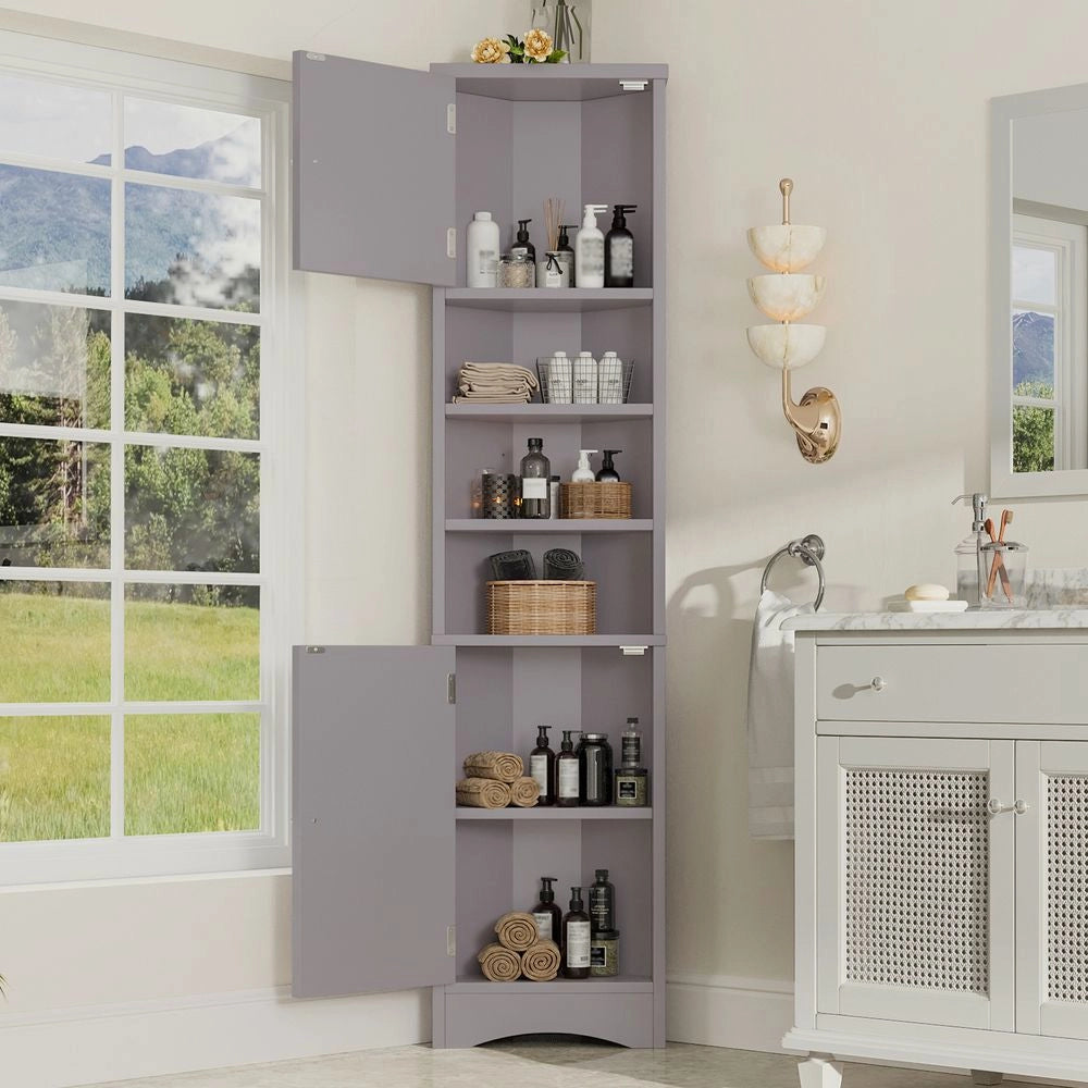 Armoire de salle de bain triangulaire - Xylo - 36,5x24,5x170 cm - Grigio - Porte doppie, antiumidit??, poco ingombro