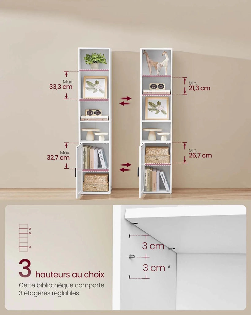 Libreria alta a 6 ripiani con anta vano contenitore aperto 24 x 318 x 175 cm per soggiorno ufficio sala da pranzo bianco 12_0005283