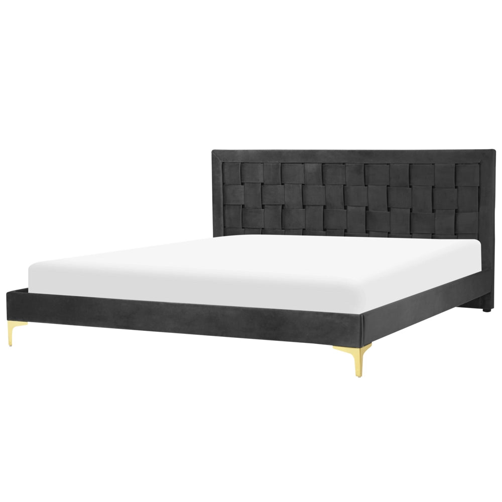 Struttura del letto imbottita 180 x 200 cm nero Gambe dorate in velluto