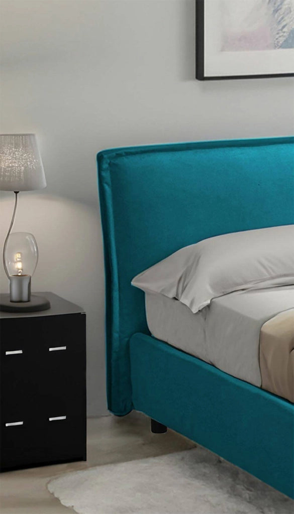 Bronte, Letto Alla Francese Sfoderabile Made in Italy, Azzurro