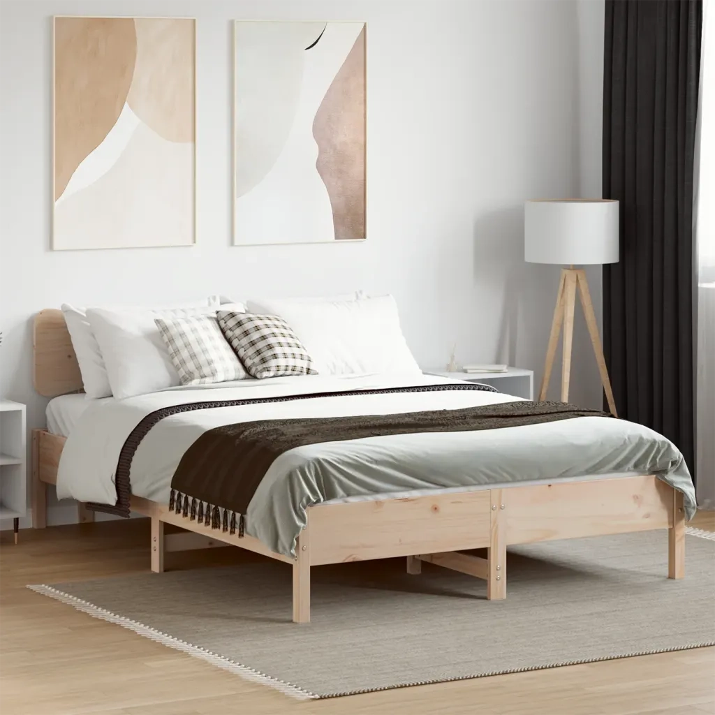 Letto matrimoniale | Letto per adulti | Giroletto senza Materasso 120x190 cm in Legno Massello di Pino