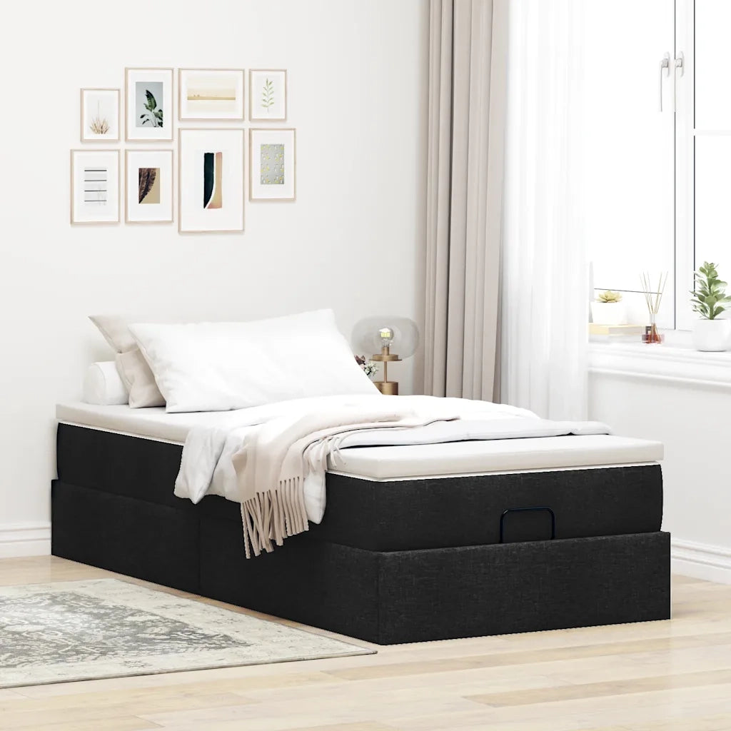 Struttura Letto Pouf con Materasso Nero 90x190 cm in Tessuto 3311073