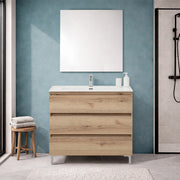Mobile bagno a terra 100 cm in quercia naturale con lavabo e specchio Leda