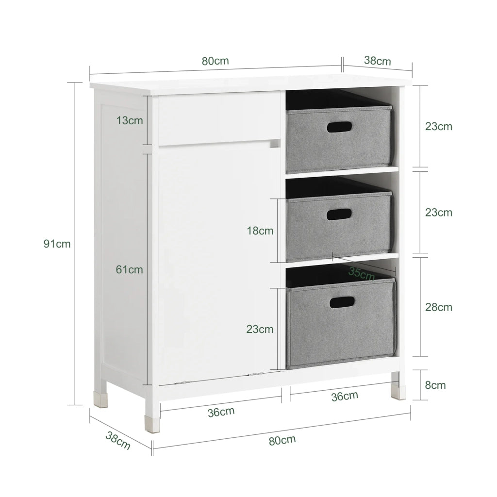 Mobile lavanderia con sacchi Portabiancheria pieghevoli Mobile da bagno Bianco 80x38x91cm BZR77-W SoBuy