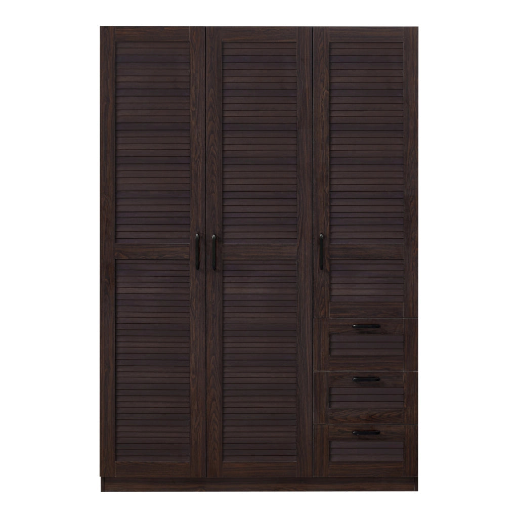 Armadio Guardaroba Finning con Ante a Persiana e Cassettiera 176 x 120 x 52 cm Effetto Noce Scuro [en.casa]