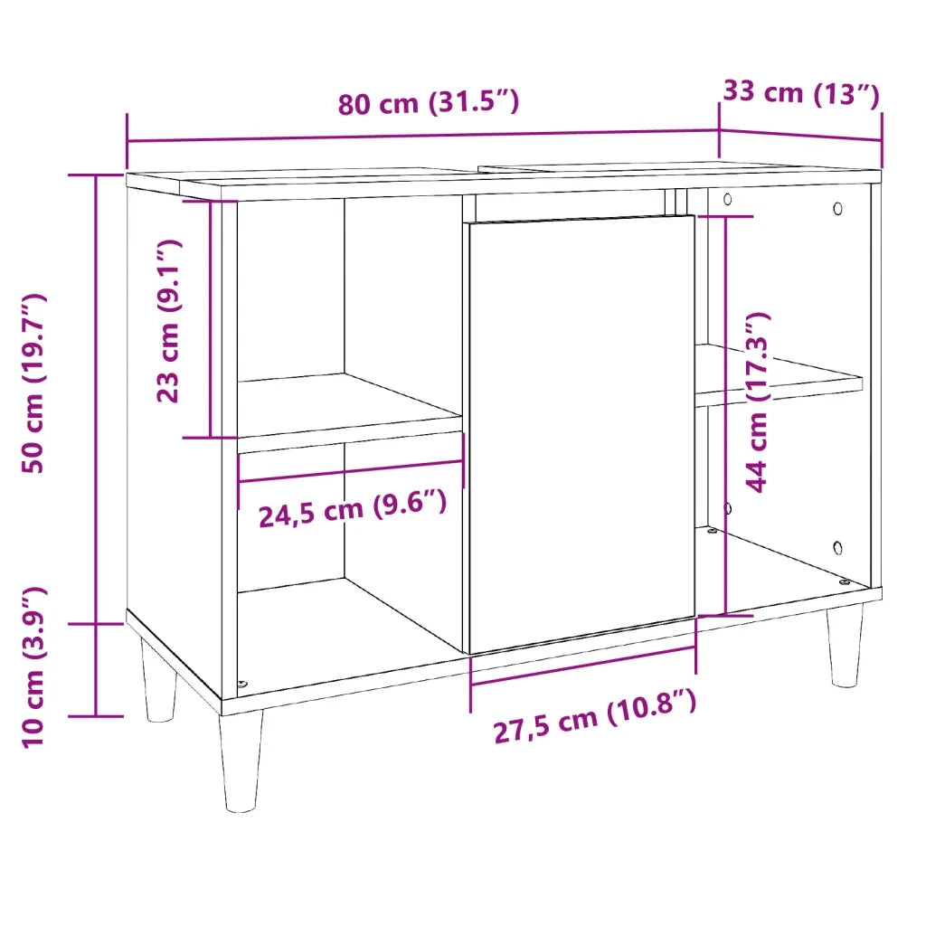 Armadietto da Bagno Grigio Cemento 80x33x60cm Legno Multistrato 857132