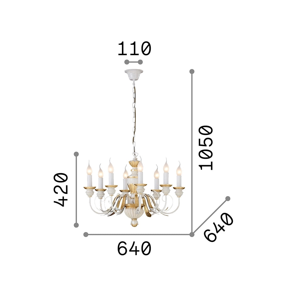 Lampadario Classico Firenze Materie Plastiche Bianco 8 Luci E14
