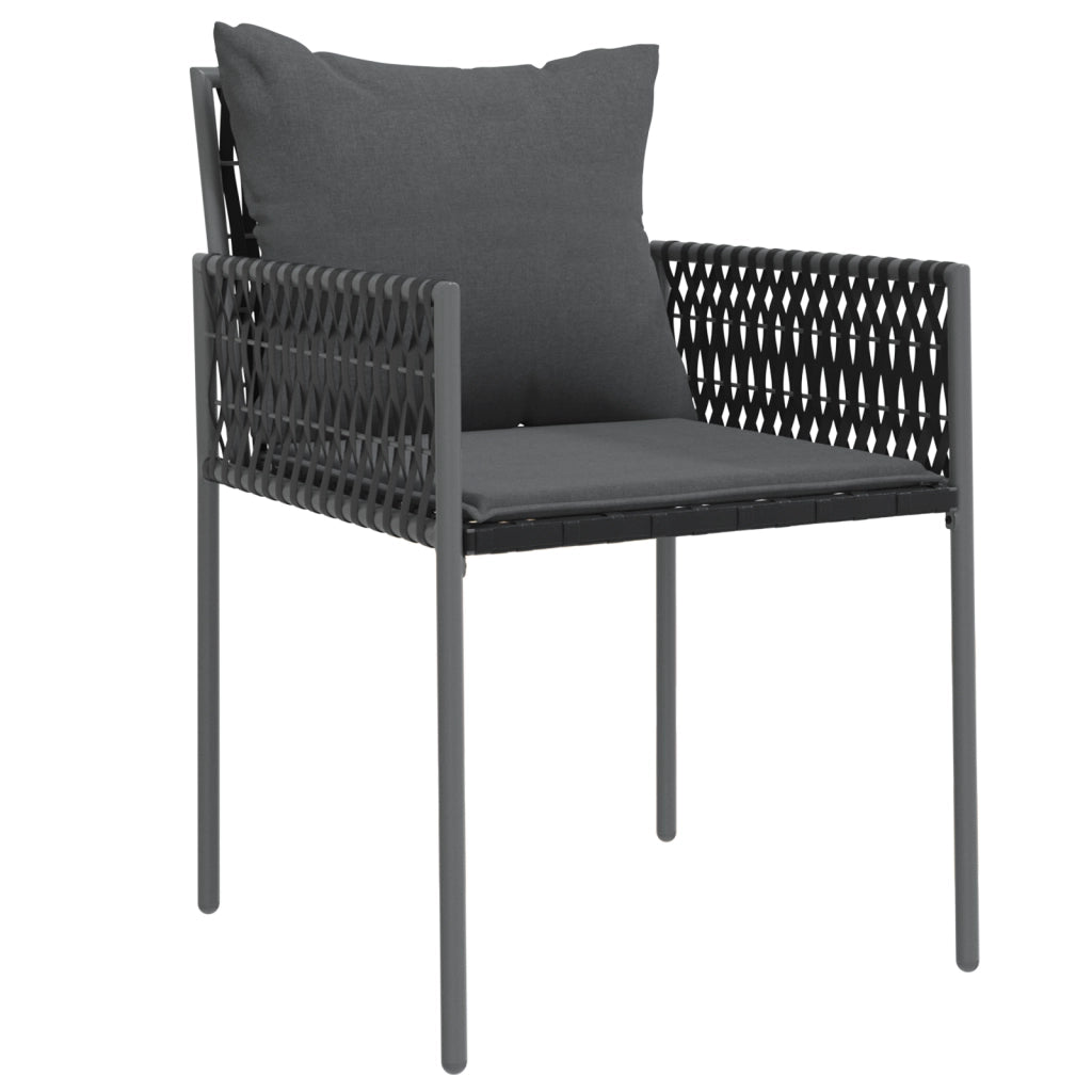Set da pranzo da giardino 9 pezzi con cuscini in polyrattan nero