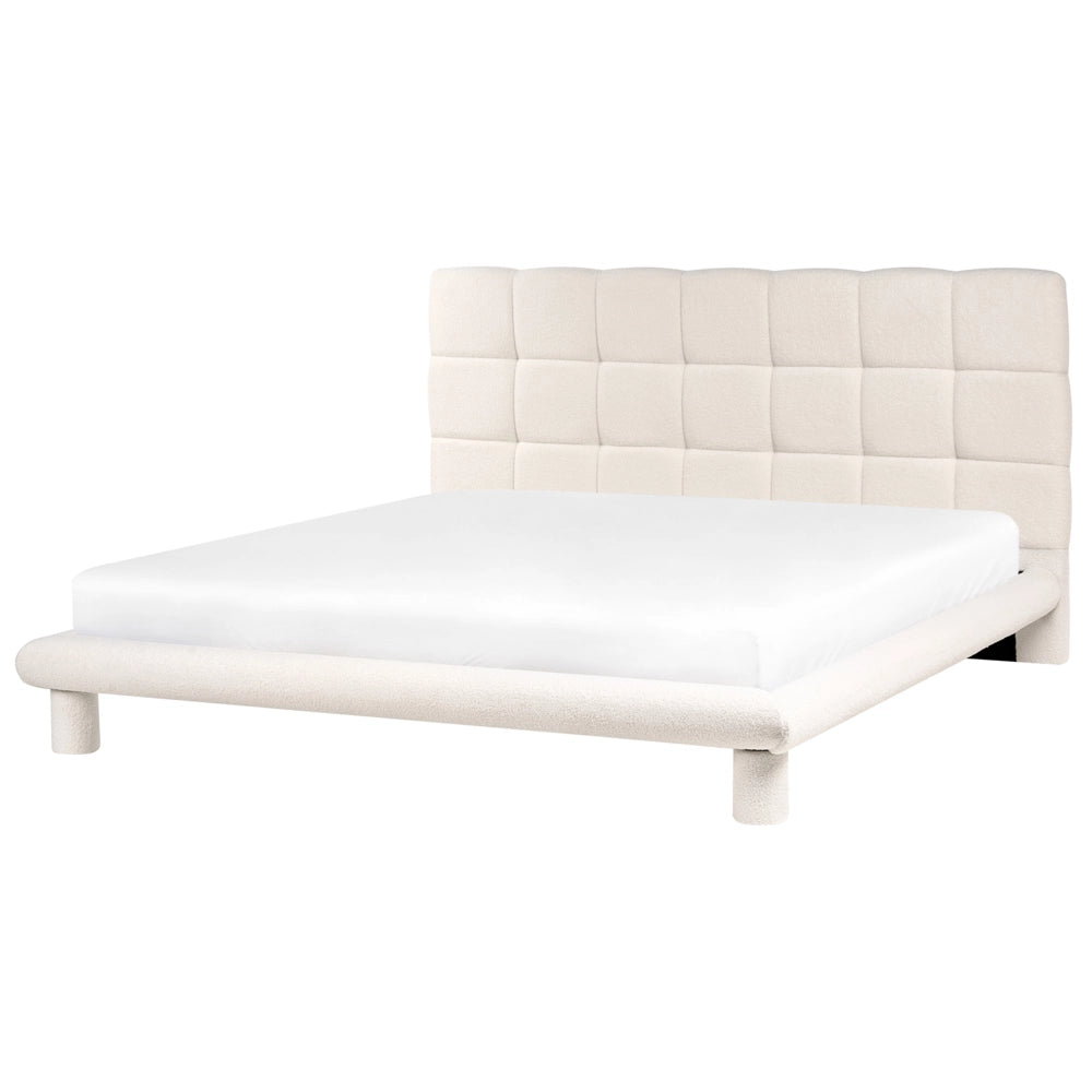 Letto imbottito in bouclé bianco sporco 180 x 200 design scandinavo testata morbida