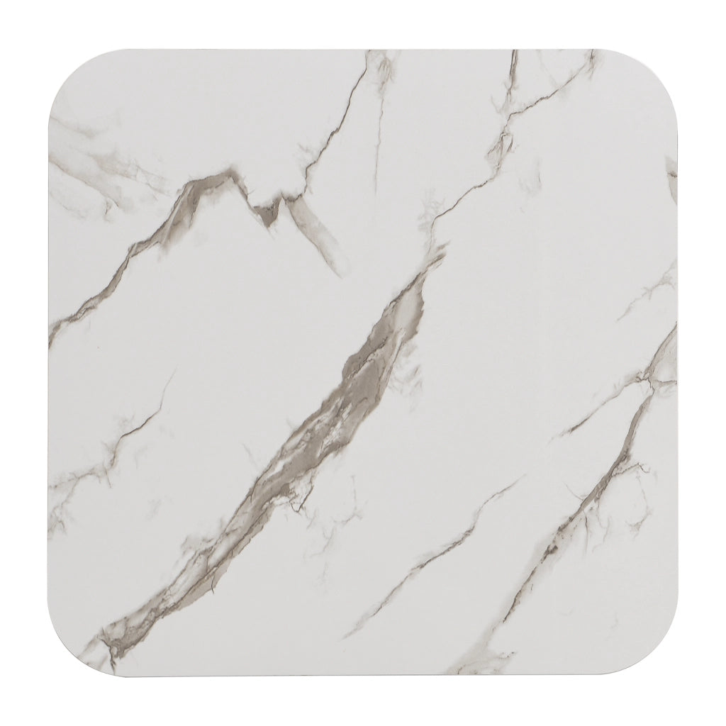 Tavolini da salotto 60x60x45+50x50x34 cm; design impilabile; effetto marmo lucido; MDF bianco