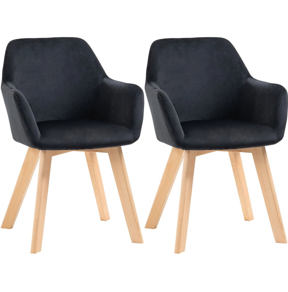 Set di 2 sedie da pranzo 54x57x80 cm con schienale ergonomico e braccioli in poliestere nero