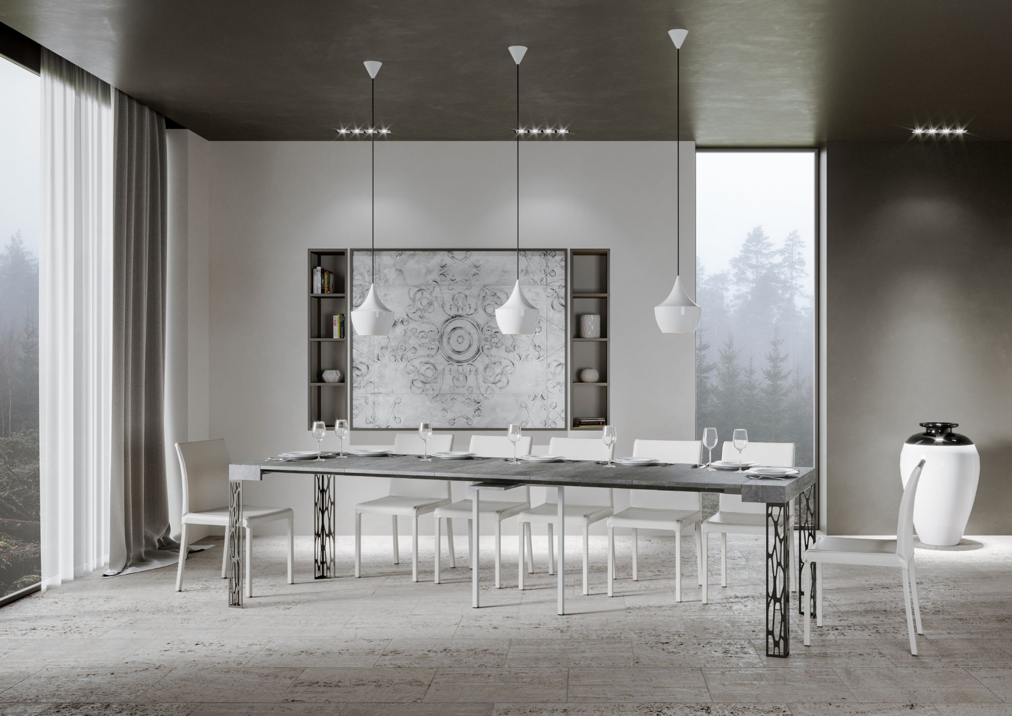 Consolle Allungabile 90-300x40x77 cm in Nobilitato Grigio