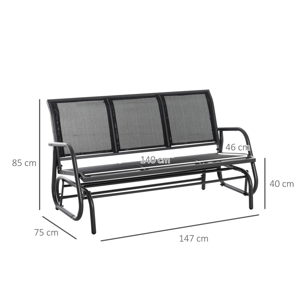 Panca a dondolo da giardino 3 posti 147x75x85 cm in metallo nero
