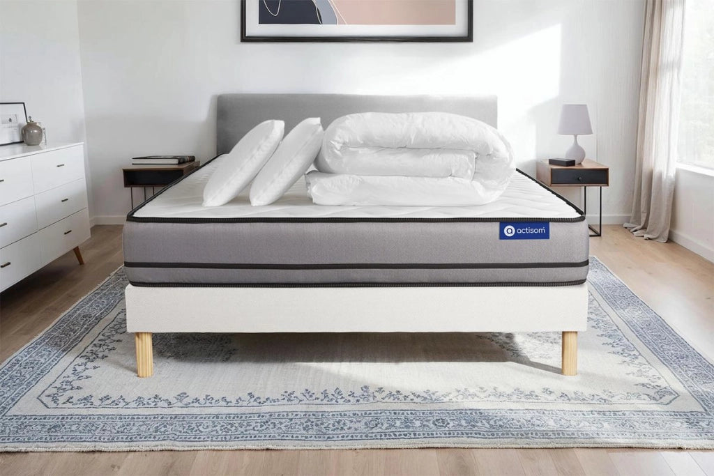 Pacchetto letto completo - Materasso 140x200cm + Box spring con doghe (kit) + 2 cuscini + Piumino - Actimemo Night