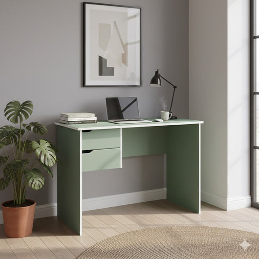 Scrittoio scrivania con 2 cassetti per studio e ufficio dimensioni 90x50x73 cm colore verde salvia