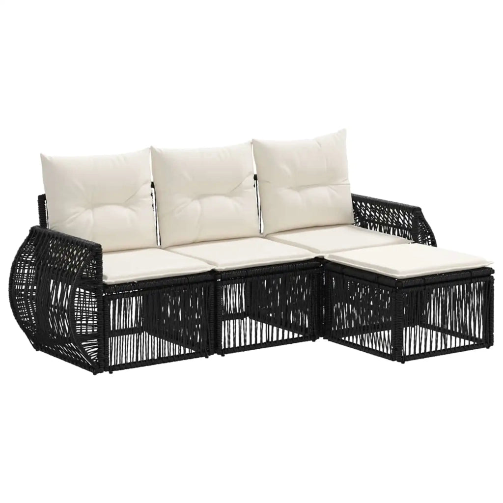 Set Divano da Giardino 4 pcs Nero e Bianco Crema polyrattan 3435397