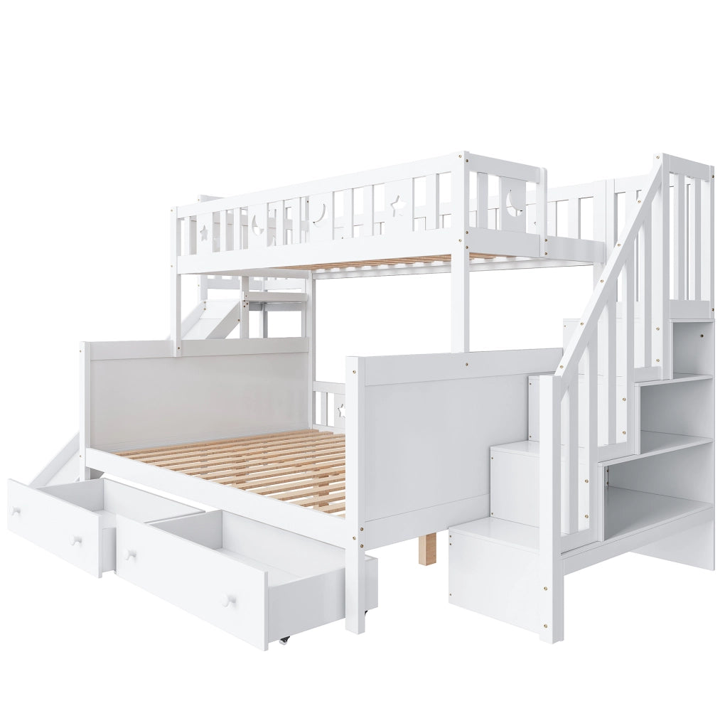 Letto a castello per bambini con scivolo, scala contenitore e 2 cassetti