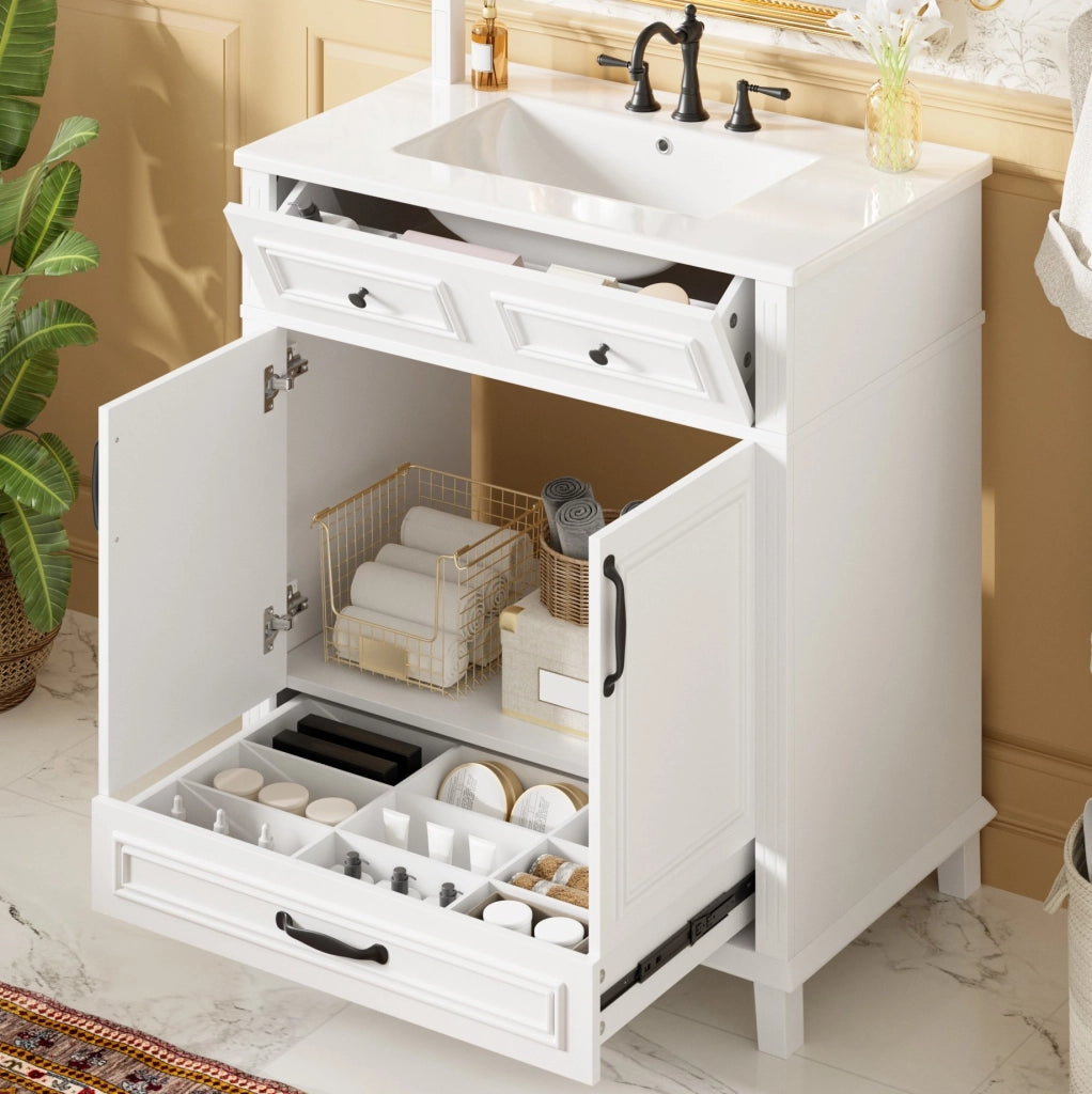 Mobile lavabo freestanding bianco MDF e ceramica 77x46x86 cm