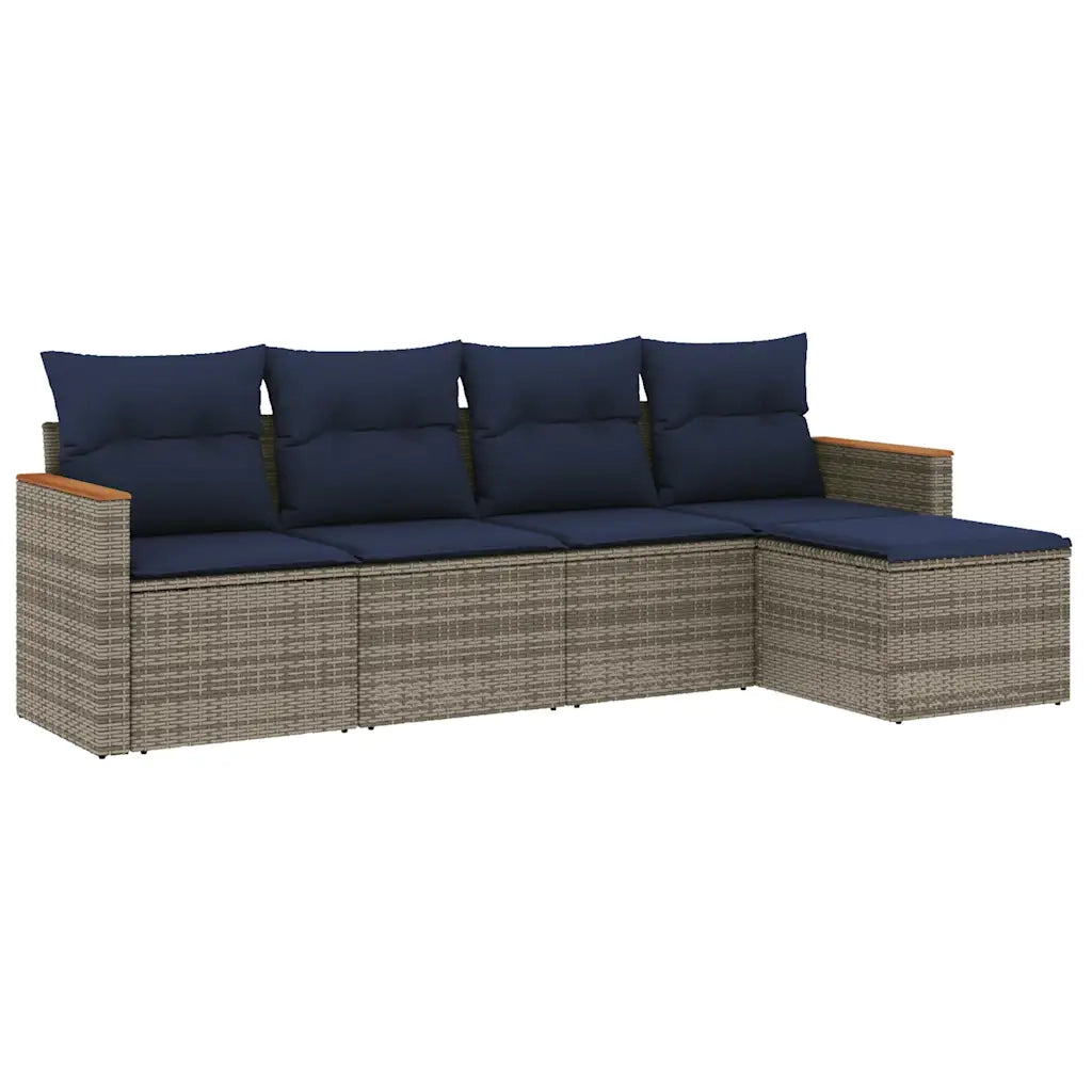 Set Divani da Giardino 5 pz con Cuscini Grigio in Polyrattan 3225921