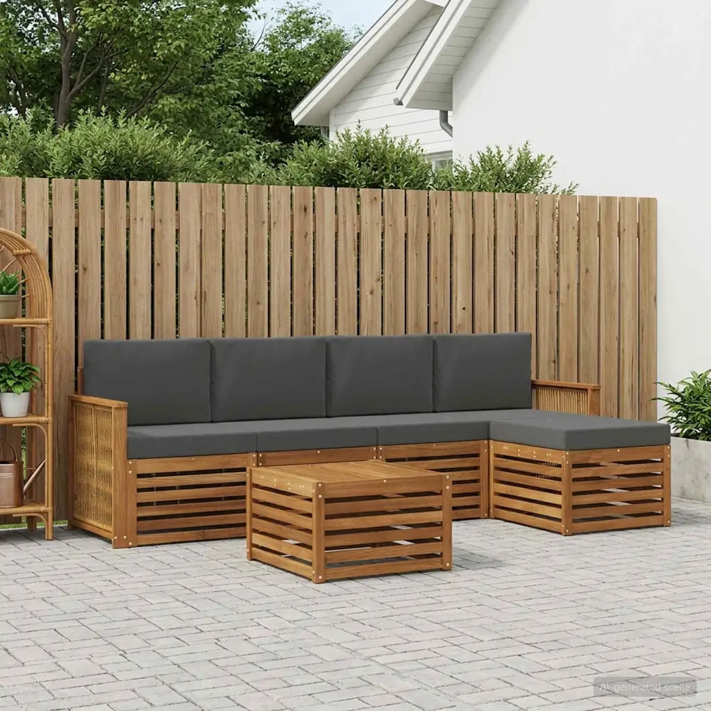 Set di divani da esterno con cuscino 6 pcs Naturale e Antracite
