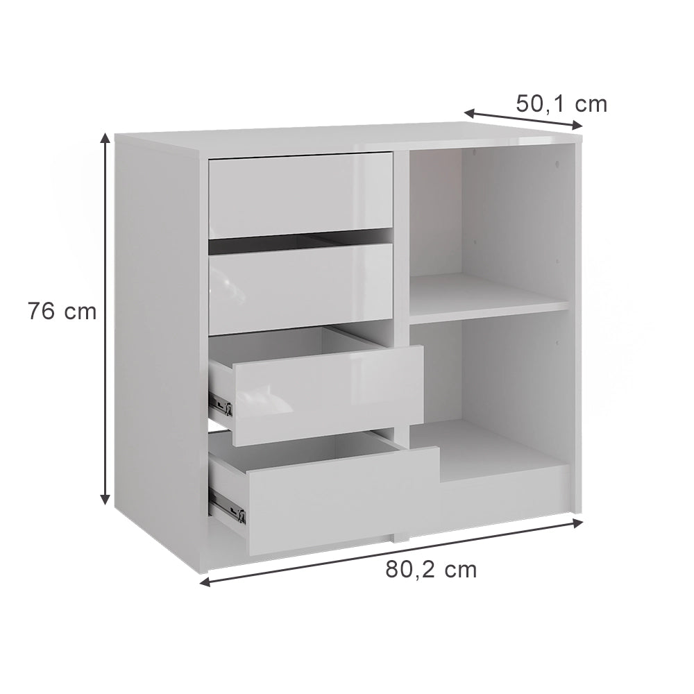 Vicco Cassettiera per camera da letto Bianco/bianco lucido 80.2 x 76 cm 2 parti