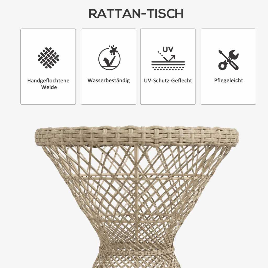 Tavolino da caffè Design Boho piano in vetro rattan PE 45 cm x 45 cm x 52 cm naturale