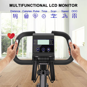 Cyclette pieghevole per la casa - RATTANTREE - Portante 150 kg, portata con resistenza magnetica regolabile e display LCD fitness bike con sensori a pulsazioni manuali - Nero