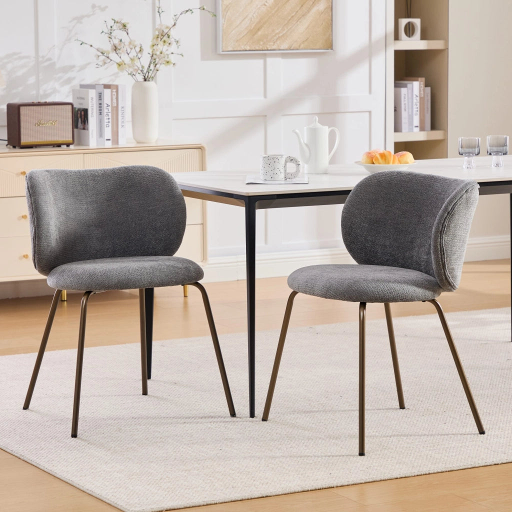 Sedie da Pranzo in Velluto con Schienale Curvo ¨C MINIMAL ¨C Gambe in Metallo Bronzo, Grigio, Set 2 Pezzi
