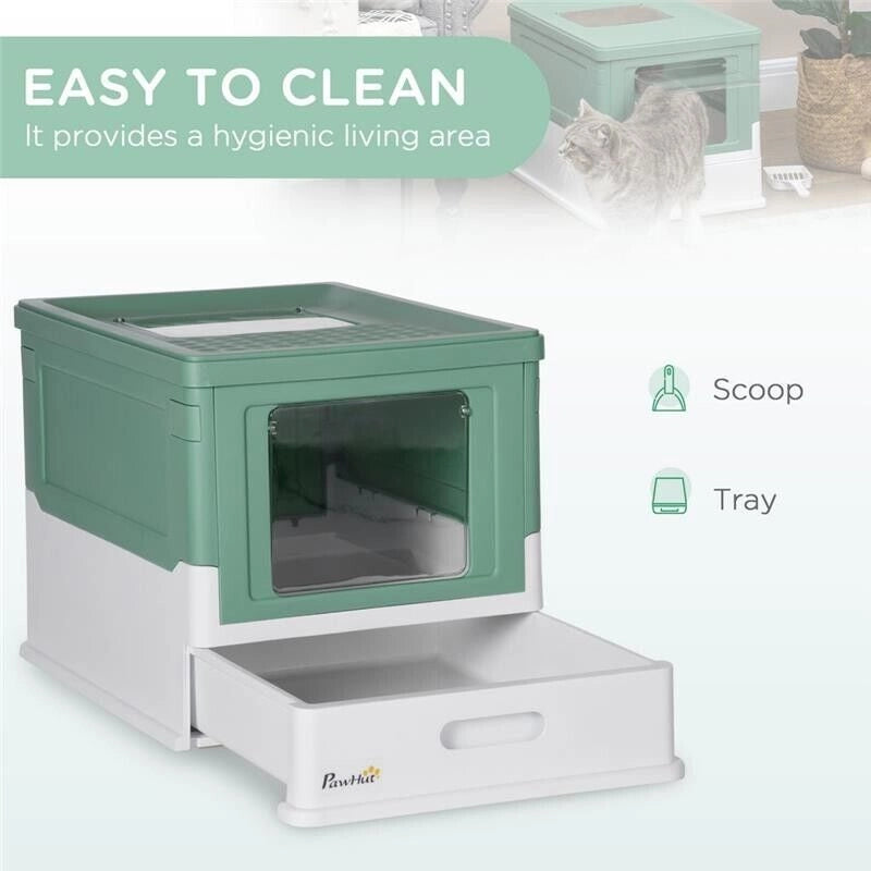LETTIERA PER GATTI CHIUSA CON PALETTA, VASSOIO ESTRAIBILE E 2 PORTE, 47.5X35.5X36.7CM, VERDE