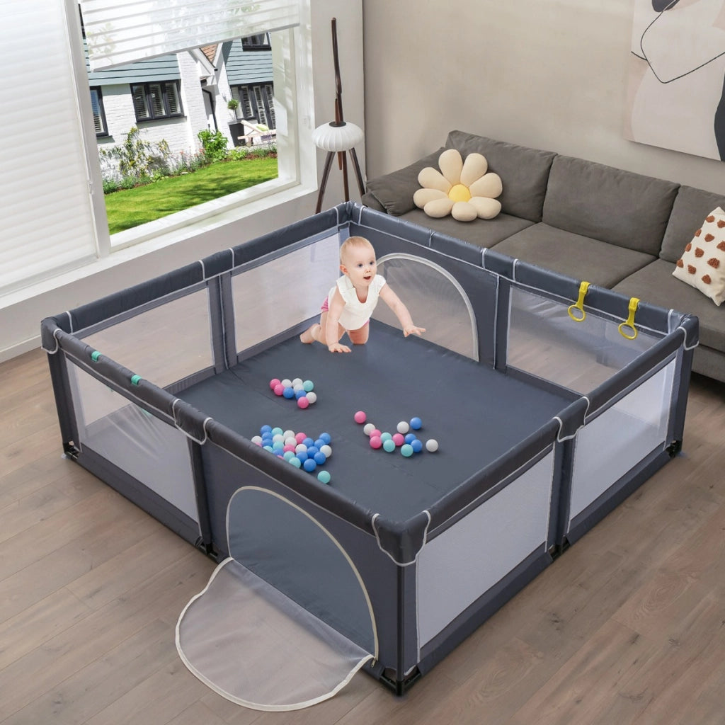 Box interno bambini grigio e tappetino pieghevole gattonare, Centro attivit¨¤ portatile e tappetino pieghevole reversibile