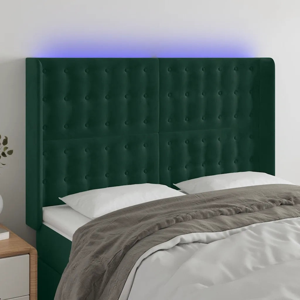 Testiera a LED Verde Scuro 147x16x118/128 cm in Velluto 3124533