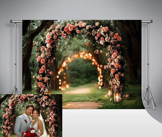 Sfondo fotografico di fiori per ritratto esterno matrimonio.